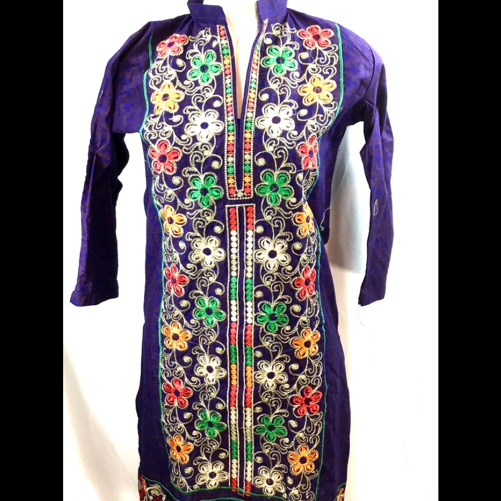 Pakistani cotton purple knee length embroidered kurti for girls US size 14-16